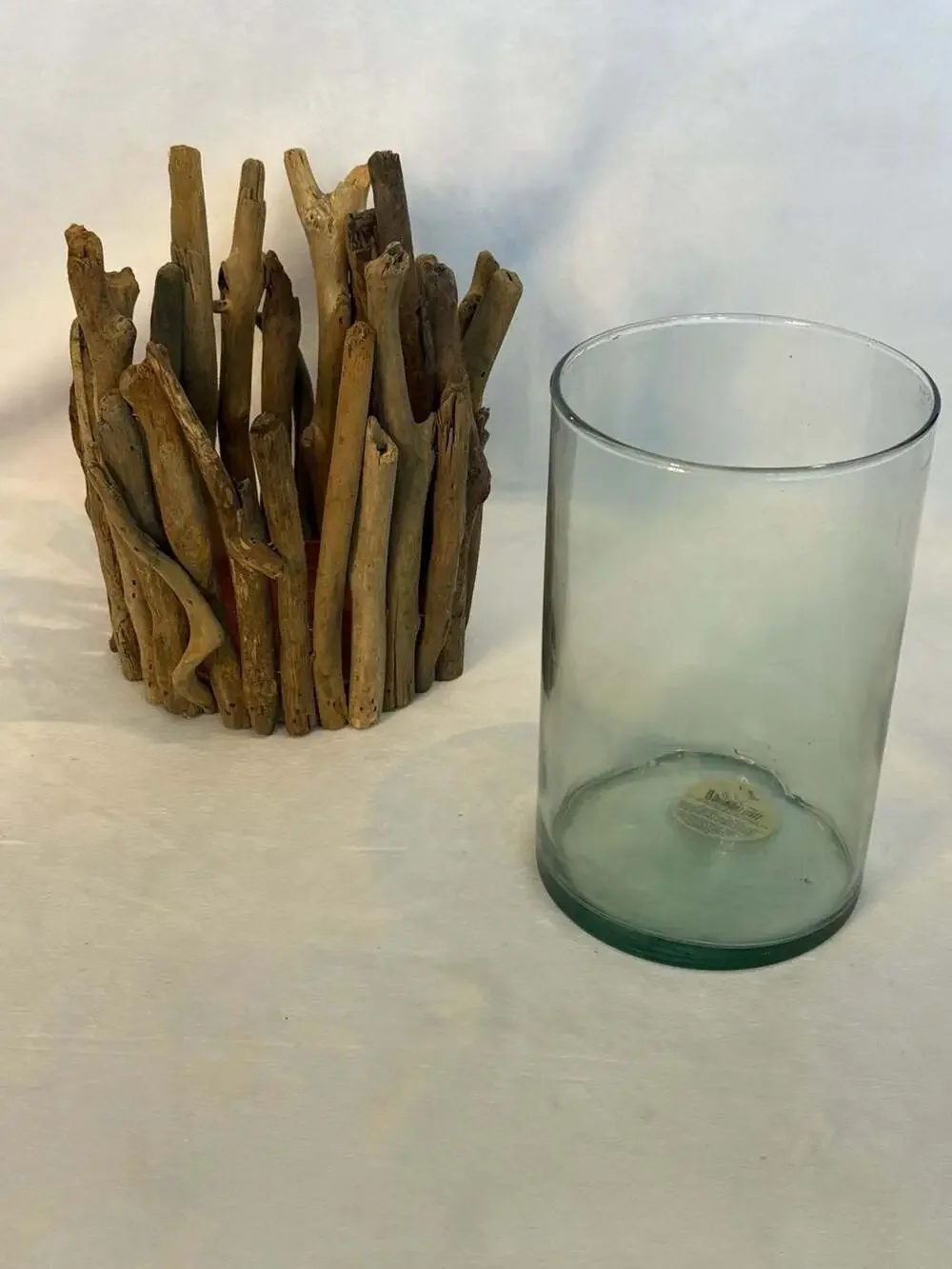Pier 1 Imports Driftwood Hurricane Glass Candle Holder READ